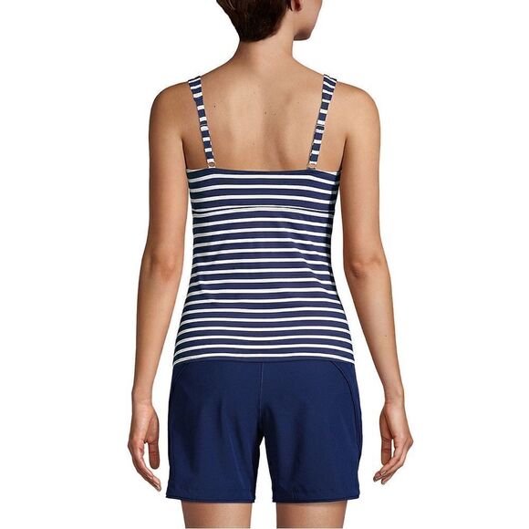 Land’s End Plus Regular Vneck wrap underwire tankini top navy media stripe Var - Picture 4 of 8